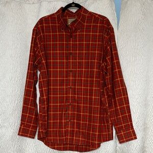 Cabela's Outfitter Series Plaid Shirt Men's Red Tan Black Button Up-Size Large